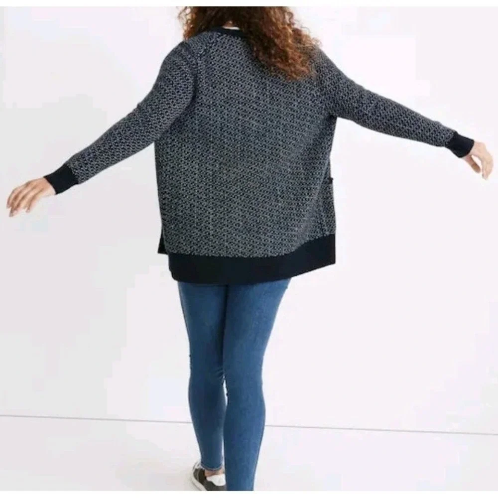 Madewell‎ Womens Navy Blue White Birds Eye Knit Button Front Cardigan Sweater XS